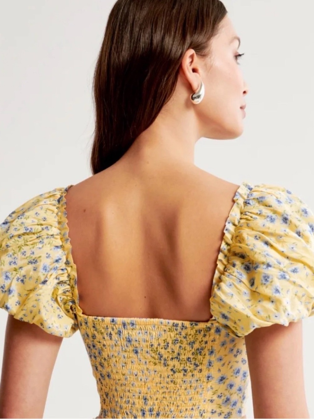 Abercrombie & Fitch Yellow Floral Puff-Sleeve Sweetheart Crop Top - Picture 2 of 4